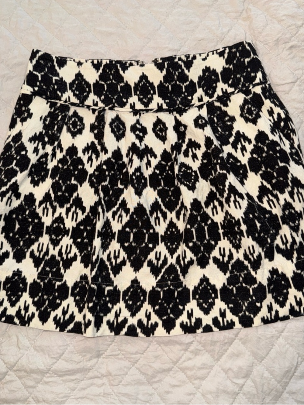 LOFT Black and White Ikat Print Skater Skirt